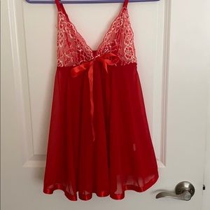 Red babydoll lingerie. Great for Valentine’s Day